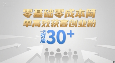 零基础零成本简单高效获客创业粉，一天引流30+-易网赚