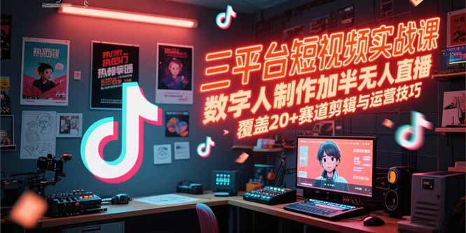 三平台短视频实战课，数字人制作加半无人直播，覆盖20+赛道剪辑与运营技巧-易网赚