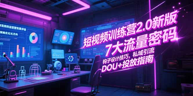 短视频训练营2.0新版，7大流量密码/钩子设计技巧/私域引流/DOU+投放指南-易网赚