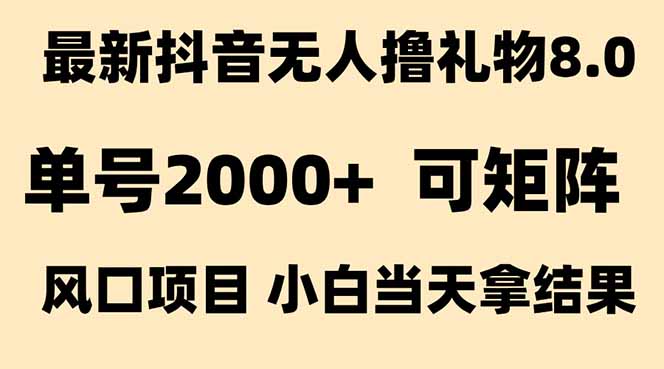 抖音无人撸礼物8.0玩法 全新风口   见效果快  全无人  单号当天产出2000+-易网赚