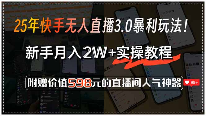25年快手无人直播3.0暴利玩法！，新手月入2W+实操教程，附赠价值598元…-易网赚