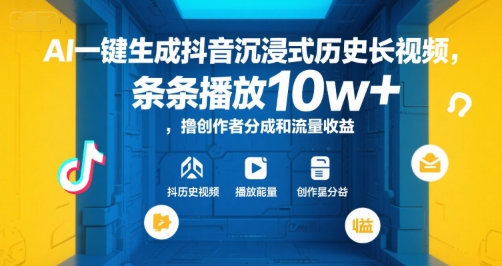 AI一键生成抖音沉浸式历史长视频，条条播放10w+，撸创作者分成和流量收益【揭秘】-易网赚