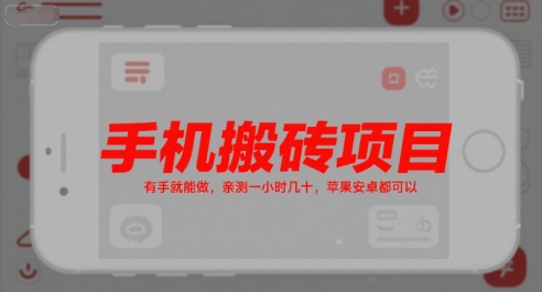 手机搬砖项目，有手就能做，亲测一小时几十，苹果安卓都可以-易网赚