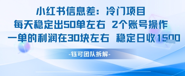 小红书信息差冷门项目一单利润30块每天稳定1.5k左右2个账号操作-易网赚