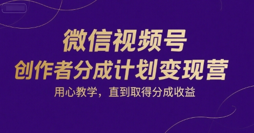 微信视频号创作者分成计划变现营，用心教学，直到取得分成收益-易网赚
