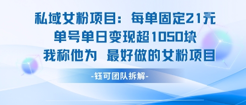 私域女粉项目：每单固定21块，单日变现超1k+，最好做的女粉项目-易网赚
