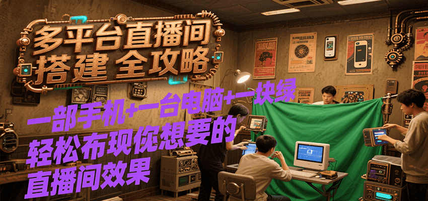 多平台直播间搭建全攻略，一部手机+一台电脑+一块绿布轻松实现你想要的直播间效果-易网赚