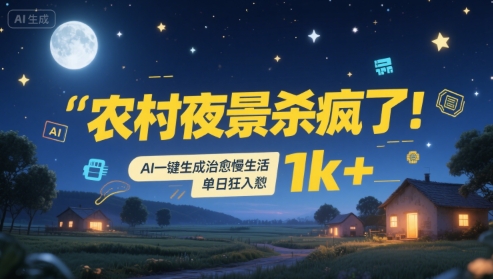 农村夜景杀疯了！AI一键生成治愈系慢生活，单日狂入1k+-易网赚