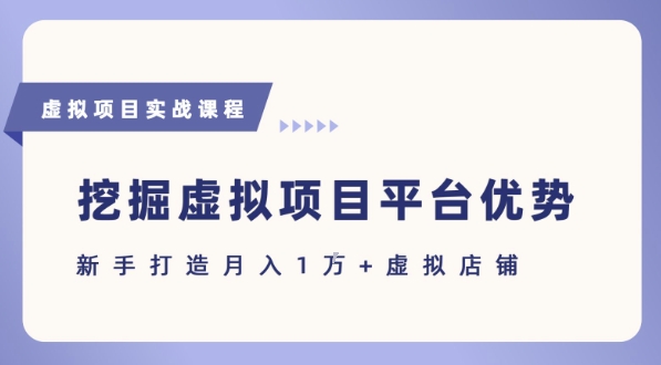 抓住虚拟项目各平台优势，新手轻松月入1W+(给出具体建议)-易网赚