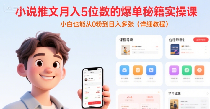 小说推文月入5位数的爆单秘籍实操课，，小白也能从0粉到日入多张(详细教程)-易网赚