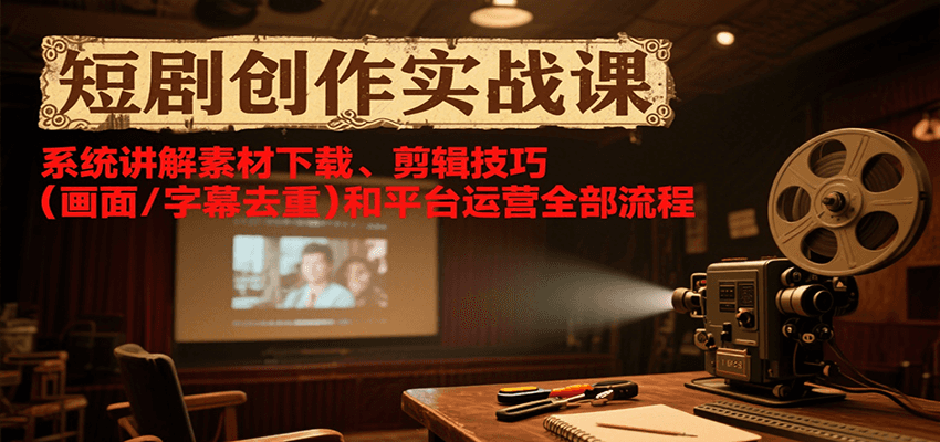 短剧创作实战课，系统讲解素材下载、剪辑技巧(画面/字幕去重)和平台运营全部流程-易网赚