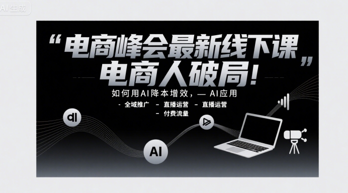 电商峰会最新线下课，电商人破局，如何用AI降本增效，AI应用-全域推广-直播运营-付费流量-易网赚
