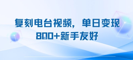 复刻电台视频，单日变现8张+新手友好，长期可做-易网赚