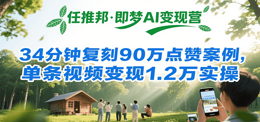 任推邦·即梦AI变现营，34分钟复刻90万点赞案例，单条视频变现1.2万实操-易网赚