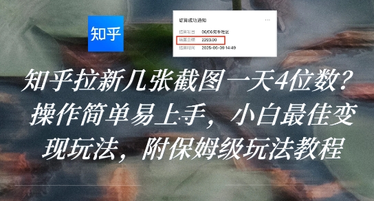 知乎拉新几张截图一天4位数？操作简单易上手，小白最佳变现玩法，附保姆级玩法教程-易网赚