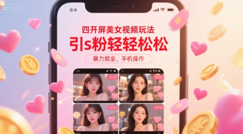 四开屏美女视频玩法，引s粉轻轻松松，暴力掘金，手机操作【揭秘】-易网赚