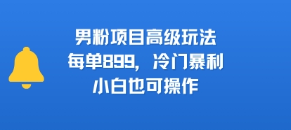 男粉项目高级玩法，每单899，冷门暴利，小白也可操作-易网赚