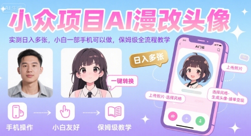 小众项目AI漫改头像，实测日入多张，小白一部手机可以做，保姆级全流程教学-易网赚