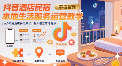 抖音酒店民宿本地生活服务运营教学，从0搭建酒店民宿账号，轻松捕获本地客源-易网赚