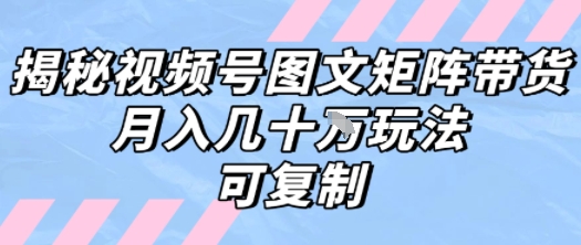 解密视频号图文矩阵带货，月入几个W的打法，可复制-易网赚