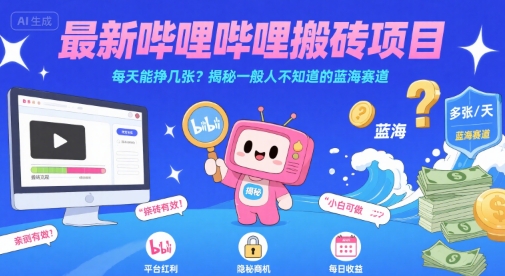 最新哔哩哔哩上B站搬砖项目，每天能挣几张？揭秘一般人不知道的蓝海赛道-易网赚