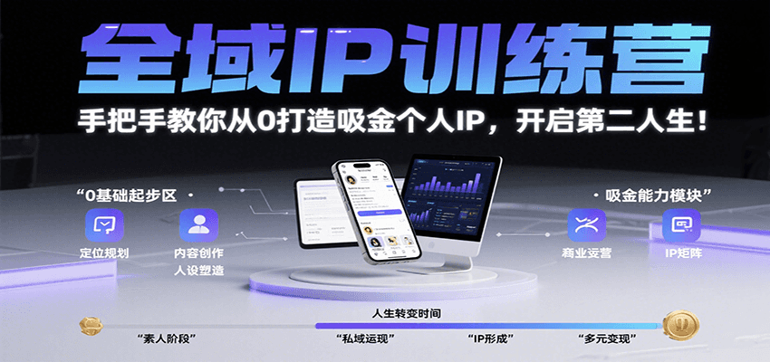 全域IP训练营，手把手教你从0打造吸金个人IP，开启第二人生！-易网赚