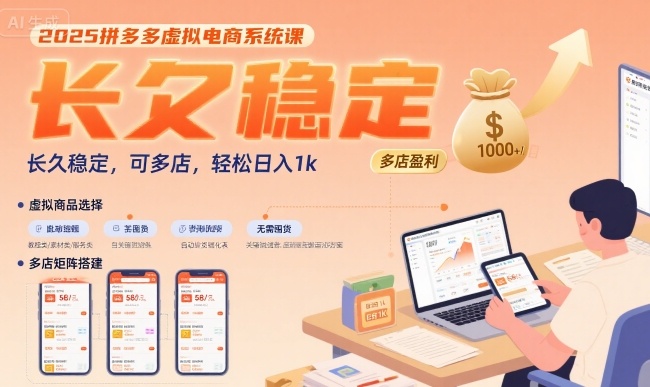 2025拼多多虚拟电商系统课，长久稳定，可多店，轻松日入1k-易网赚