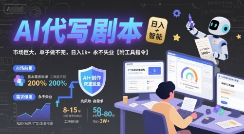 AI代写剧本，市场巨大，单子做不完，日入1k+ 永不失业【附工具指令】-易网赚