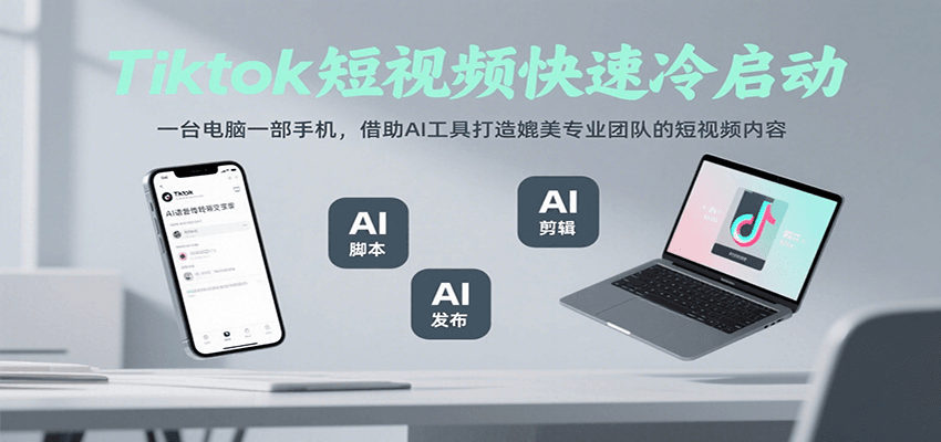 Tiktok短视频快速冷启动，一台电脑一部手机，借助AI工具打造媲美专业团队的短视频内容-易网赚