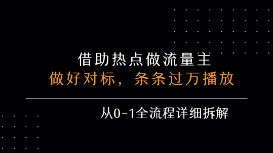 借力热点，乘顺风车玩流量主，条条过万播放， 每月收益5k+，从0-1全流程详细拆解-易网赚