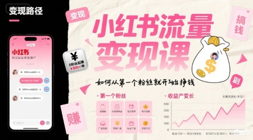 小红书流量变现课，如何从第一个粉丝就开始挣钱-易网赚
