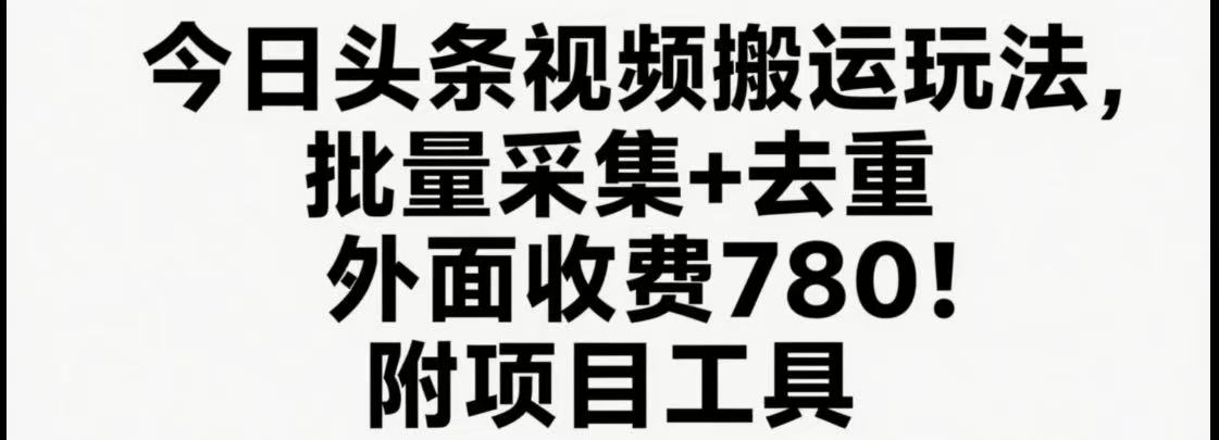 今日头条视频搬运玩法，软件一键去重，轻松日入500+附项目工具-易网赚