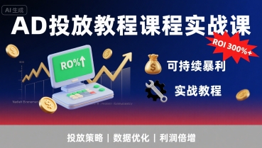 AD投放教程课程实战课，实现广告ROI300%+可持续暴利-易网赚