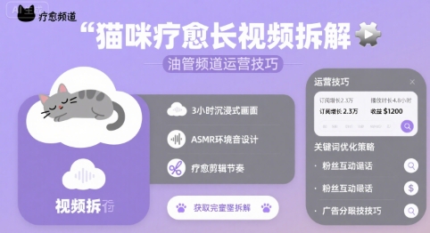 猫咪疗愈长视频拆解 &油管频道运营技巧-易网赚