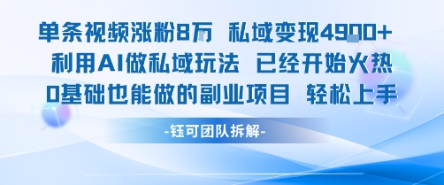 单条视频私域变现4.9k+利用AI做私域玩法 已经开始火热0基础也能做的副业项目轻松上手-易网赚