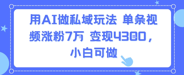 用AI做私域玩法，单条视频涨粉7W变现4.3k，小白可做-易网赚