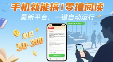 手机就能搞！零撸阅读挂G，最新平台，一键自动运行，随时随地挣，单日50-3张+【揭秘】-易网赚