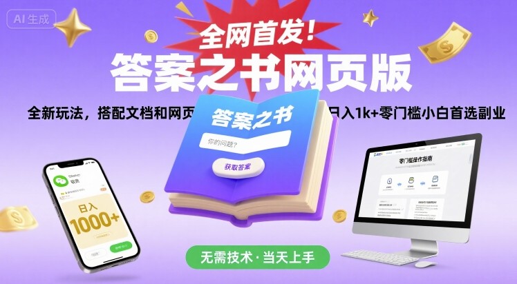 全网首发！答案之书网页版，全新玩法，搭配文档和网页，日入1k+零门槛小白首选副业【揭秘】-易网赚