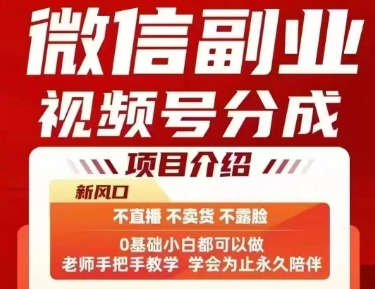 微信副业视频号分成，不直播 不卖货 不露脸，三五分钟即可完成一条作，每日收益几十、几张不等-易网赚