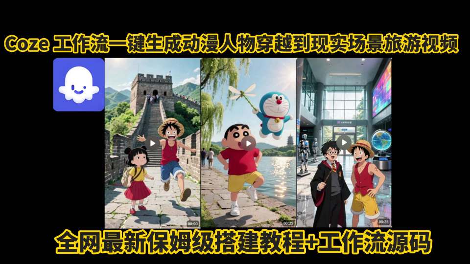 coze工作流一键生成动漫人物穿越到现实场景旅游视频，全网最新保姆级搭建教程+工作流源码-易网赚