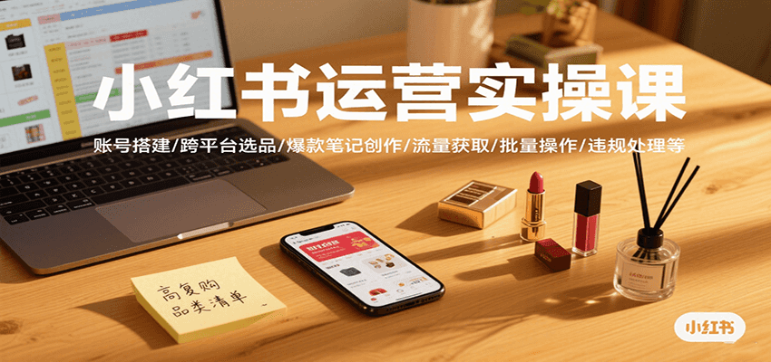 小红书运营实操课，账号搭建/跨平台选品/爆款笔记创作/流量获取/批量操作/违规处理等-易网赚
