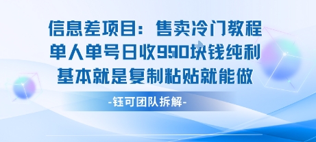 信息差项目：售卖冷门教程单人单号日收9张纯利基本就是复制粘贴就能做-易网赚