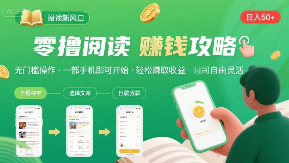 零撸阅读新风口，无门槛轻松挣，一部手机，日入 50-3张【揭秘】-易网赚