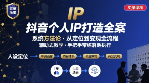 抖音个人IP系统落地实操大课，实操课程，辅助落地-易网赚