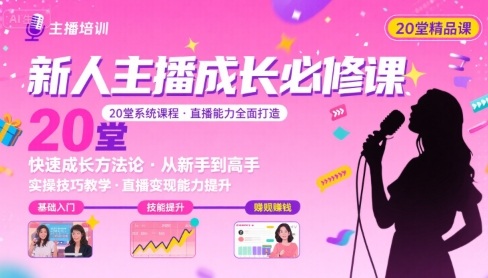 新人主播必学的20堂培训课，让主播快速成长的必学课程，帮你直播能力快速打造的实操方法-易网赚