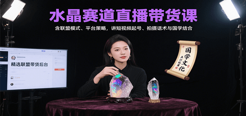 水晶赛道直播带货课：含联盟模式、平台策略，讲短视频起号、拍摄话术与国学结合-易网赚