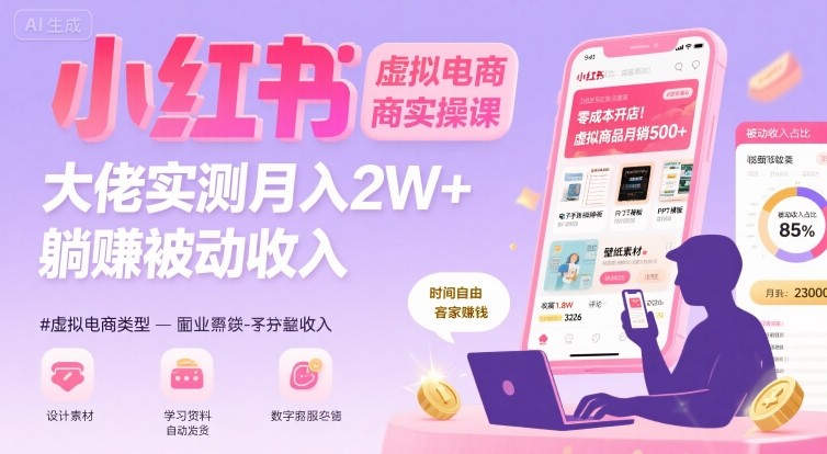 小红书虚拟电商，大佬实测月入2W+，实现被动收入-易网赚