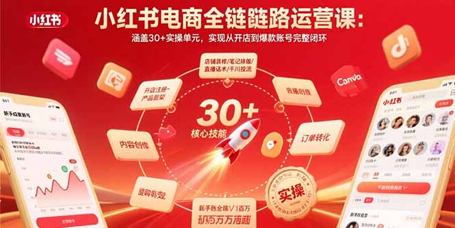 小红书电商全链路运营课：涵盖30+实操单元，实现从开店到爆款账号完整闭环-易网赚