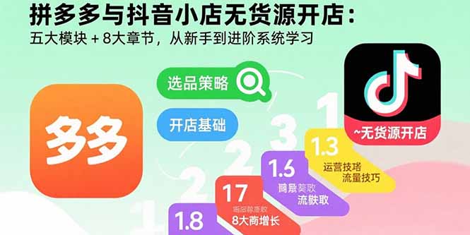 拼多多与抖音小店无货源开店：五大模块+8大章节，从新手到进阶系统学习-易网赚
