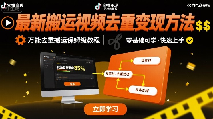 最新搬运视频去重变现方法，万能去重搬运保姆级教程-易网赚